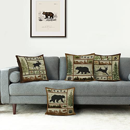 Bonhause BHP0119 Rustic Cabin Bear Throw Pillow Covers 18 X 18 Inch Set Of 4 Lodge Moose Deer Animal Decorative Pillows Case Polyester Linen Outdoor Cushion Covers For Couch Sofa Bed Home Decor thumb #1