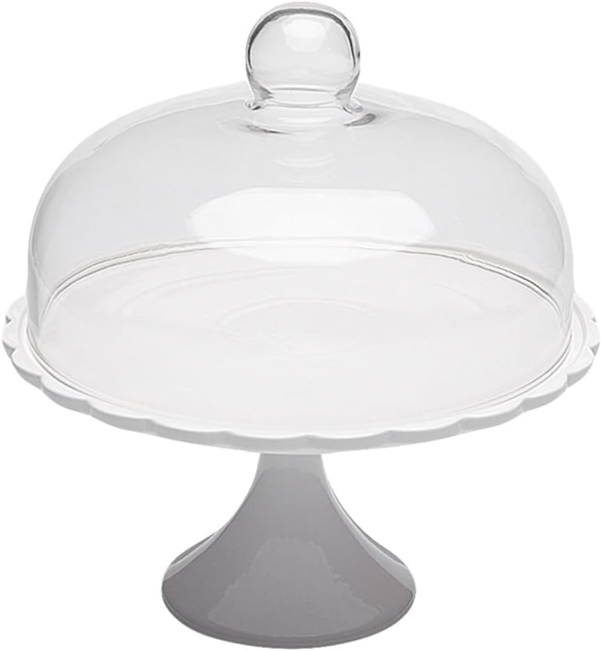 Présentoir à gâteau en porcelaine et dôme en verre de prestige