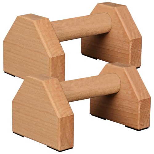 2 wooden push-up stands, beech push-up bars with non-slip base, support 660 lbs, 9.84'' x 1.42'' for men's upper body strength training, plank training(Brown)