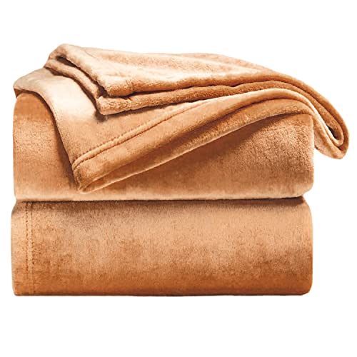 TIENDA EURASIA - Manta de Terciopelo para Sofá | 100% Microfibra | Tacto Suave Tipo Sedalina | Ideal para Salones y Dormitorios | Proporciona Confort, Camel, 130 X 160 CM, Poliéster