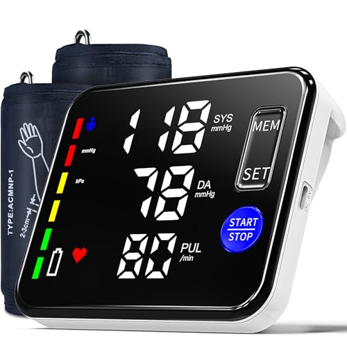 Blood Pressure Monitor Upper Arm Blood Pressure Monitors for Home Use with Bp Cuff, Large Screen Rechargeable Bp Machine, 2x120 Memory, Voice Broadcast, Built-in Lithium Battery