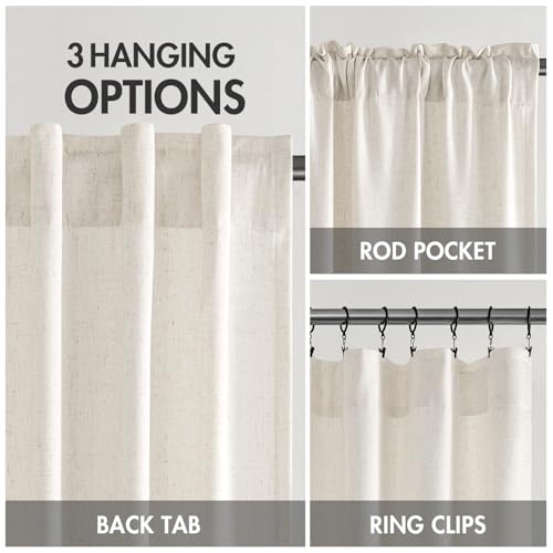 MIULEE Non-See-Through Privacy Linen Curtains 2 Panels, Light Filtering Window Curtains Farnhouse Textured Back Tab Semi Sheer Drapes for Bedroom Living Room, 52 x 102 Inches Long, Natural White by MIULEE - Image 5