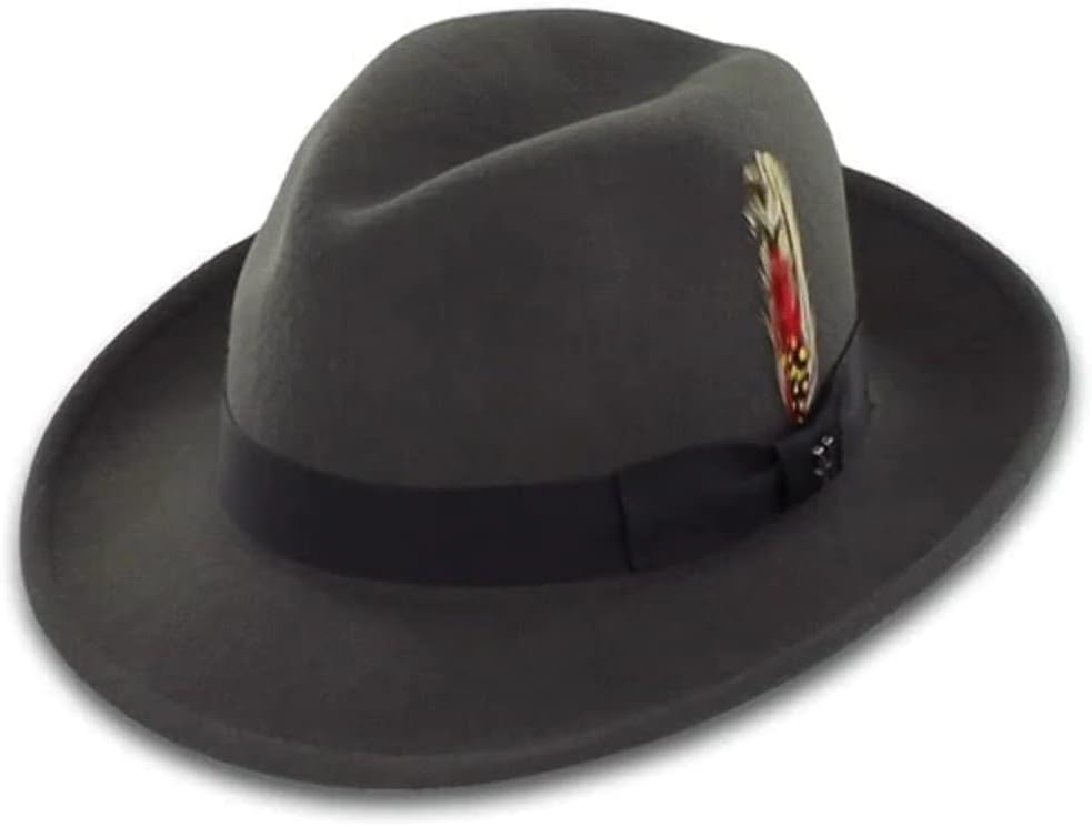 Belfry Crushable Dress Fedora Men's Vintage Style Hat 100% Pure Wool in Black Blue Grey Pecan Brown and Striped Bands - Image 2