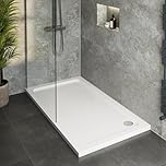 Hydrolux® 1000 x 800 x 45mm White Bathroom Shower Tray for Enclosures Cubicles & Wet Room with Waste, Rectangular