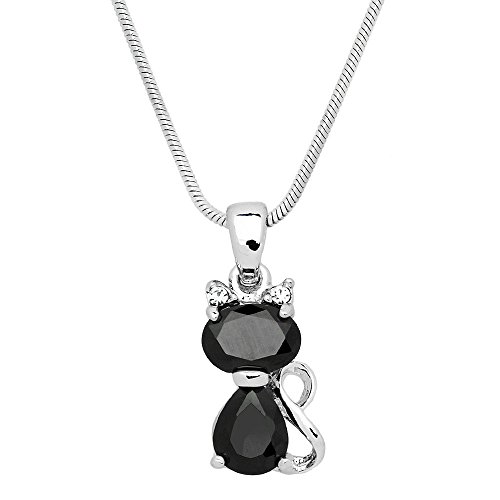 Falari Cat Pendant Necklace Rhinestone Crystal Rhodium High Polished