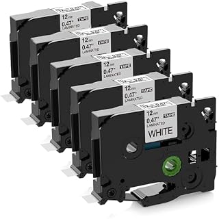 Upwinning Compatible Brother Label Printer Tape TZe-231 12mm x 8m, Brother Label Tape Black on White 12mm 0.47 TZe Laminated P-touch Tape TZe231 for Brother P touch Label Maker 1000 1010 H105 H110, 5X