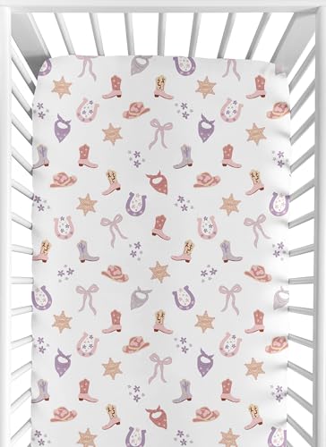 Image of Sweet Jojo Designs Fitted Baby Crib Sheets (Boho Western Cowgirl) for Girls, Infant Nursery, Toddler Room - Standard Size (Pink, Purple, Vintage, Colorful, Bohemian, Wild West, Boots & Bows, Bandana)