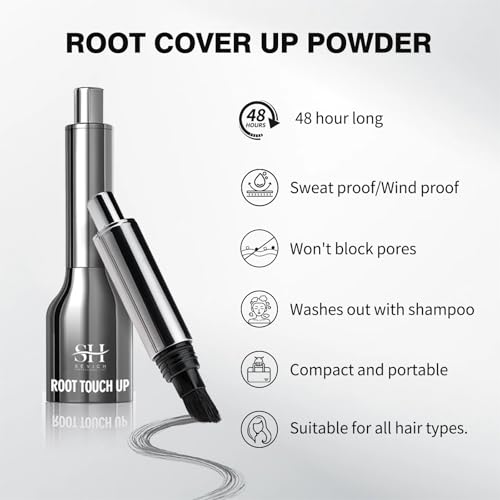 Sevich Hairline Powder With Brush, All-in-one Root Touch up Powder & Brush, Instantly Conceals Hair Loss. For Thinning Hair, Eyebrows, Beard. 48H Makeup Lasting, Black