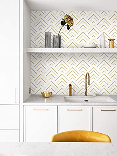 Heroad Brand Peel And Stick Wallpaper Geometric Wallpaper Gold And White Contact Paper Self Adhesive Removable Wallpaper For Cabinets Walls Countertop Waterproof Thicken Vinyl 78.7"X17.3" #TOP2