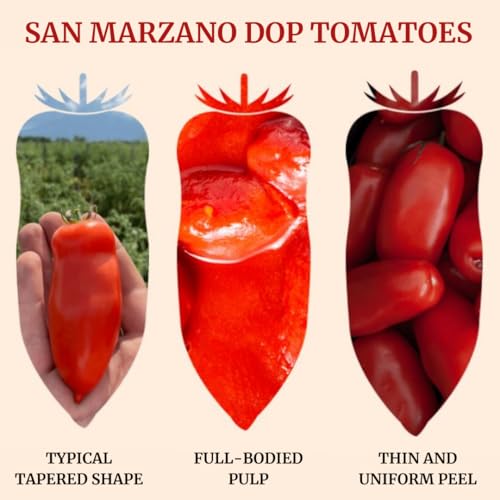 Nolano San Marzano DOP Whole Peeled Tomatoes - Authentic Italian Tomatoes from Agro Sarnese-Nocerino - Sweet, Low-Acidity, Rich in Pulp, Minimal Seeds - Authentic Italian Quality, GMO-Free, No Artificial Preservatives or Additives - 14.1oz (400g) - Pack o
