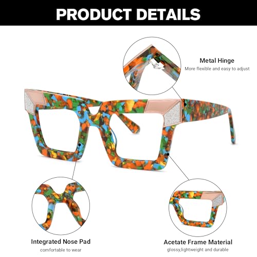 Image of Zeelool Blue Light Blocking Glasses, Acetate Sqaure Glasses Frame for Women Eyeglasses with Clear Lenses Anti Eyestrain & UV from Computer /TV /Phone ZJGA675299-02B Floral