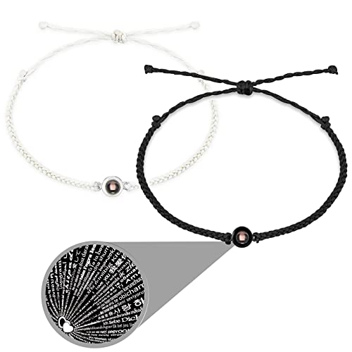 TONAUP Foto Projektions Armband Ich liebe dich Armband 100 Sprachen für Frauen Männer Projektion Bild-Kreis-Charme Denkmal der Liebe Muttertagsgeschenke Verstellbarer Saitenknote Cover
