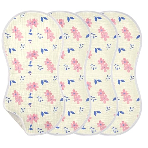 4 Pack Baby Burp Cloths, Soft Absorbent Burping Cloths for Babies, Cotton Milk Spit Up Rags, Large Size for Newborns, Baby Boys and Girls (Pink Flowers)