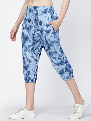 Image of UZARUS Women's Animal Print Tie-Dye Strechable Capri 3 /4th Shorts
