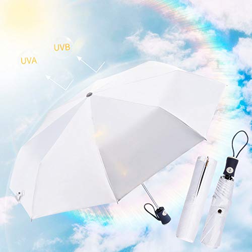 Dba Fdjasgy Uv Sun Umbrella Compact Folding Travel Umbrella Auto Open Close Compact Folding Rain Umbrellas For Women Men Blocking Uv 99.98% White #TOP3