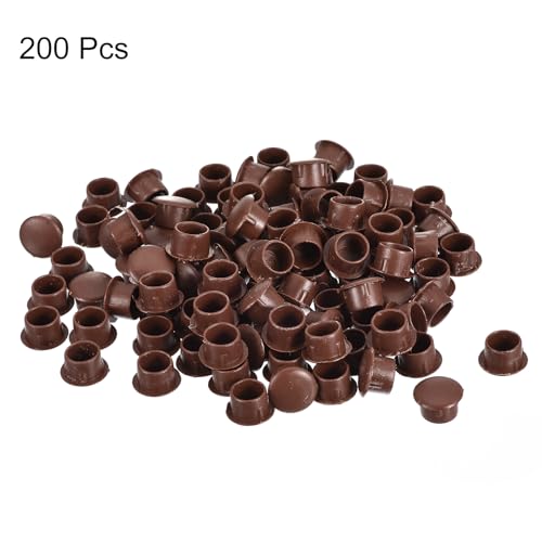 Image of uxcell 200Pcs Screw Hole Plugs, 10mm(3 /8 inch) Dia Plastic Snap in Shelf Button Flush Type Caps for Furniture Cabinet Cupboard, Red Brown