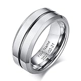 RolaQueen Herren Ring Personalisiert Gravur Name Wolframcarbid Außenbreite 8mm bequem, Fashion Schmuck Ehering Verlobungsring Freundschaftsring Silber&Grau 9