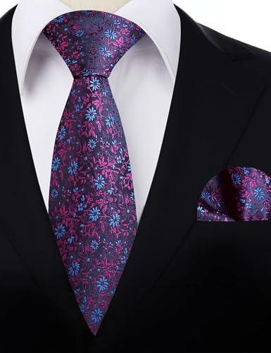 Image of Alizeal Mens 3.15inches Exquisite Floral Tie with Small Flower Printed Pocket Square