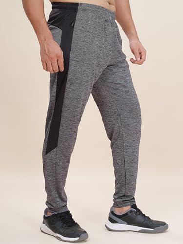 Image of TECHNOSPORT Men's Melange Slim Fit Techno Dry Trackpants Drawstring 2-Pocket Polyester Joggers for Gym Running Workout UPF50+ Anti Odour