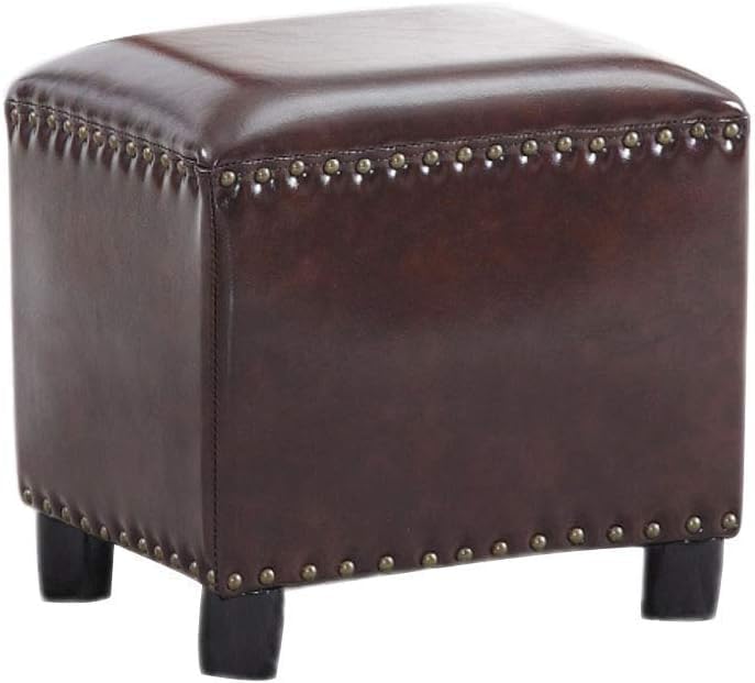 Tophacker Footstool Ottomans Foot Stool Square Leather Footstool Ottoman Rivets Solid Wood Footrest Ottoman Nordic Change Shoes Stool (Color : Coffee, Size : Large)