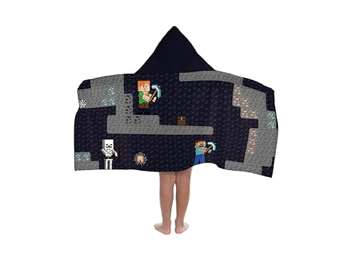 Jay Franco Minecraft Creeper Steve Alex – Capa De Baño con Capucha 56 × 56 cm para Niños, Súper Suave para Baño, Playa, Piscina Y Viaje, Producto con Licencia Oficial, Gris