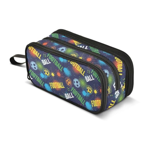 Image of Soccer Printed Pen Case Watercolor Football | Zipper Pouch, 3 Compartment, Pen Bag