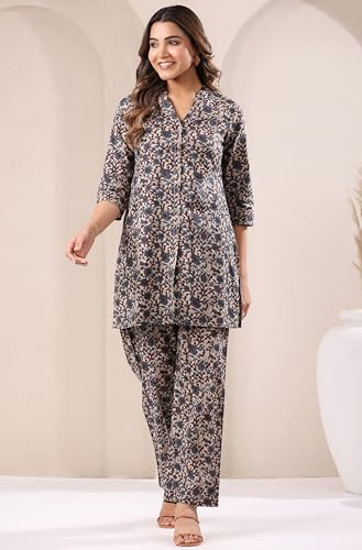 Image of Janasya Women's Pure Cotton Floral Printed Straight Co-ord Set