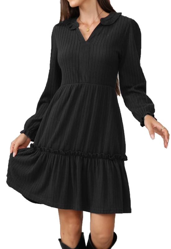 Alaster Queen Damen HerbstKleid Elegant Festlich Winter Herbst Kleid v Ausschnitt Langarm kurz Strickkleid Blusenkleid Partykleid Vokuhila Mit Taschen...