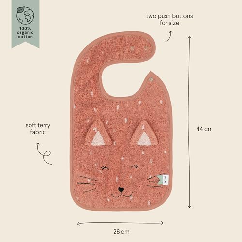 Bavoir Trixie coton bio rose GOTS Mrs. Cat pour repas bébé