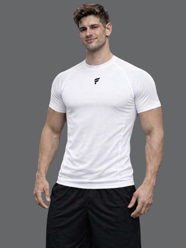 Friskers Mens Compression Round Neck Gym Tshirt White 3