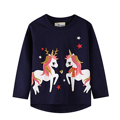 Baby Girls Sweater Shirts Cotton Cartoon Unicorn Long-Sleeve Cozy T-Shirts Tops (Unicron, 3-4T)