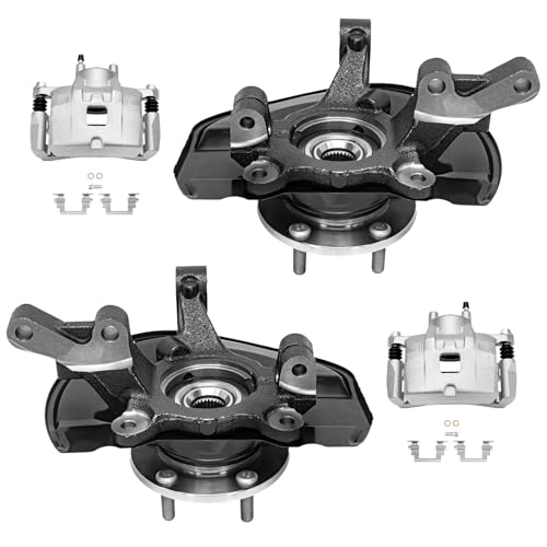 Image of Detroit Axle - Front Steering Knuckles & Wheel Hub Bearings + Brake Calipers w /Bracket Kit Replacement for Jeep Patriot Compass Dodge Caliber