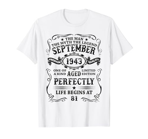 Vintage 1943 81 Años Cumpleaños Hombre Septiembre 1943 Camiseta