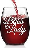 Boss Lady Wine Glass, Boss Stemless Wine Glass 15Oz, Boss Lady Gifts for Women, Female Bosses, Girl Boss, Lady Boss, Sisters, Gift Idea for Birthday, Christmas, Bosses Day, Retirement
