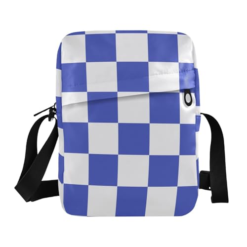 MCHIVER Small Messenger Bag Blue White Checkerboard Plaid Crossbody Bag for Men Women Sling Shoulder Bags for Business Work