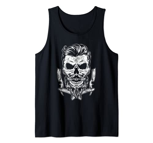 Vintage Hipster Barbudo Skull - Amante de la barba - Regalo de peluquero Camiseta sin Mangas