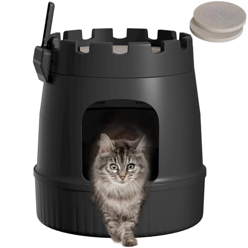 Lifewit Castle-Stil Katzentoilette Katzenklo Versteckt mit Kratzbrett & Schaufel, Katzenklo XXL Katzenklo Haus mit Geruchskontrolle & Kohlefilter für Wohnzimmer, Schlafzimmer, Ecke, schwarz