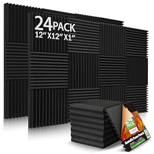 24 Pack Acoustic Panels, 1″ X 12″ X 12″ Acoustic Foam Panels, Sound Proof Foam Panels, Self-Adhesive Soundproof Wall Panels,Fire-Proofed Soundproofing Wedges,Acoustic Treatment Foam for Home-Black
