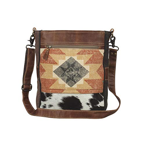 womens ENCHANTING SHOULDER BAG - AZTEC PRINT CANVAS and FUR-ON HIDE