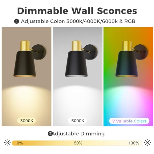 Image of DORESshop Battery Operated Wall Sconces Set of Two, Dimmable & Adjustable Black Gold Wall Lights, Rechargeable Wall Sconce with Remote, Not Hardwired LED Wall Lamps for Bedroom Living Room