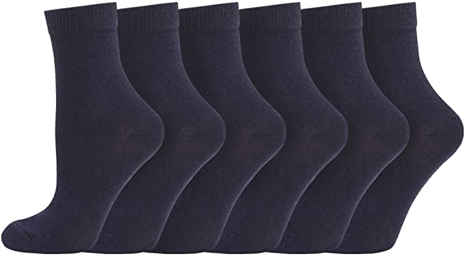 Bahob6 Pairs Boys Girls Kids Unisex Back to School Cotton Rich Plain Ankle School Socks