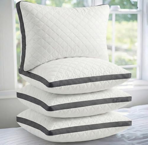 Image of AYKA Premium Microfiber Pillow for Sleeping, Set of 4 | 17x27 Inch Hotel Luxury Bed Pillows | 100% Virgin Fiber Fill, Soft & Fluffy | Neck Support for Side, Back & Stomach Sleepers | White