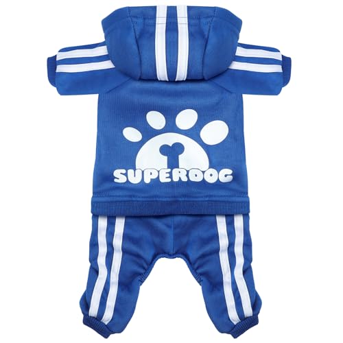 LONTEPET Dog Hoodie 4 Legs Jumpsuit for Small Dogs Puppy Clothes Dog Pullover Sweatshirt Cotton Doggie Winter Coat Cat Apparel(X-Small,Blue)