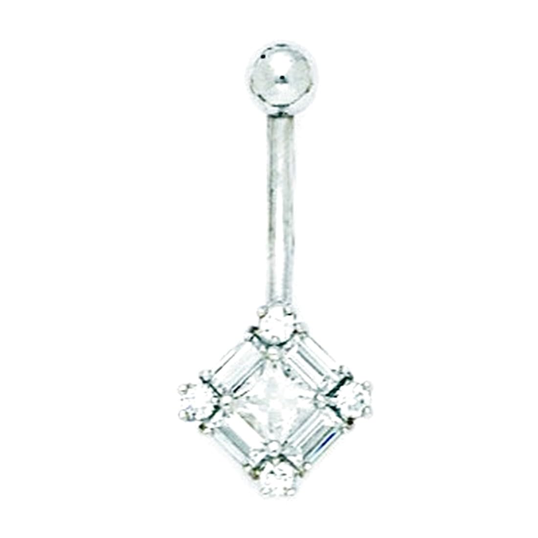 Bauchnabelpiercing aus 14 Karat Weißgold, Zirkonia, künstlicher Diamant, 14 Gauge, baumelnder Drachen, Körperschmuck, Bauchring, Maße: 27 x 12 mm, Schmuck für Damen, One Size, Zirkonia Edelstein