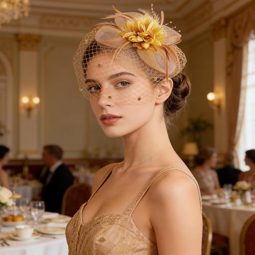 Image of DRESHOW Women Fascinator Hats Tea Party Hat Vintage Pillbox Hat Headband for Cocktail