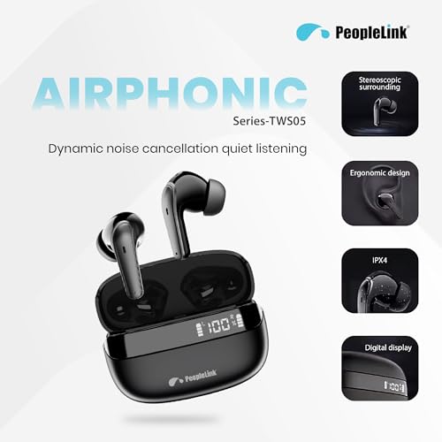 Image of TWS05 Earbuds up to 45 Hours Playback, Voice Assistant, App Connectivity,2-mic Clear Calls,3D Spatial Audio,Low Latency for Gaming, IPX4 TWS,12.4mm Drivers,Up to 46dB Hybrid ANC (Black)