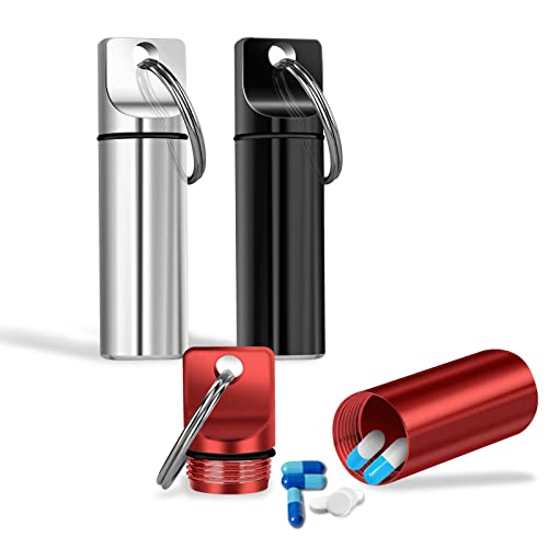 Grevosea 3 stuks kleine pillendoos sleutelhanger, draagbare pillendoosjes aluminiumlegering mini-reispillenorganisatorkoffer container waterdichte pillendoos pillenhouder voor buiten kamperen reizen
