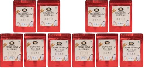 Image of Millet Amma Millet Grain Flour Combo, CERTIFIED ORGANIC Millet Pack of 10-5Kg, Positive Millets Due to its Balanced Nutritional Profile - Kodo, Foxtail, Browntop, Little, Barnyard.