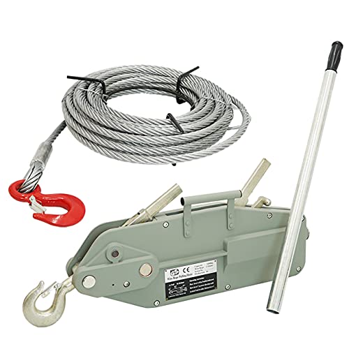 KIKAIYA ハンドウインチ 3200kg ワイヤーロープ20m付 手動ウィンチ 万能携帯ウインチ レバーホイスト SET-HW-