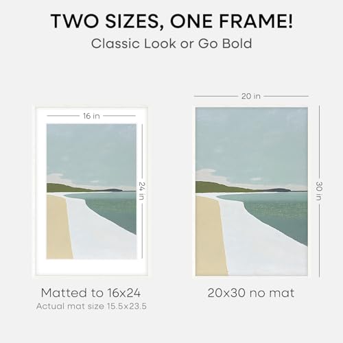 Image of Homeforia White 20 x 30 Frame, High End Oak 20 x 30 White Wood Poster Frames with Mat 16 by 24 Photo, 20x30 Wooden Picture Frame Matted to 16x24, 30x20 Large Frames, Tempered Glass, Wall Kit, Set of 2